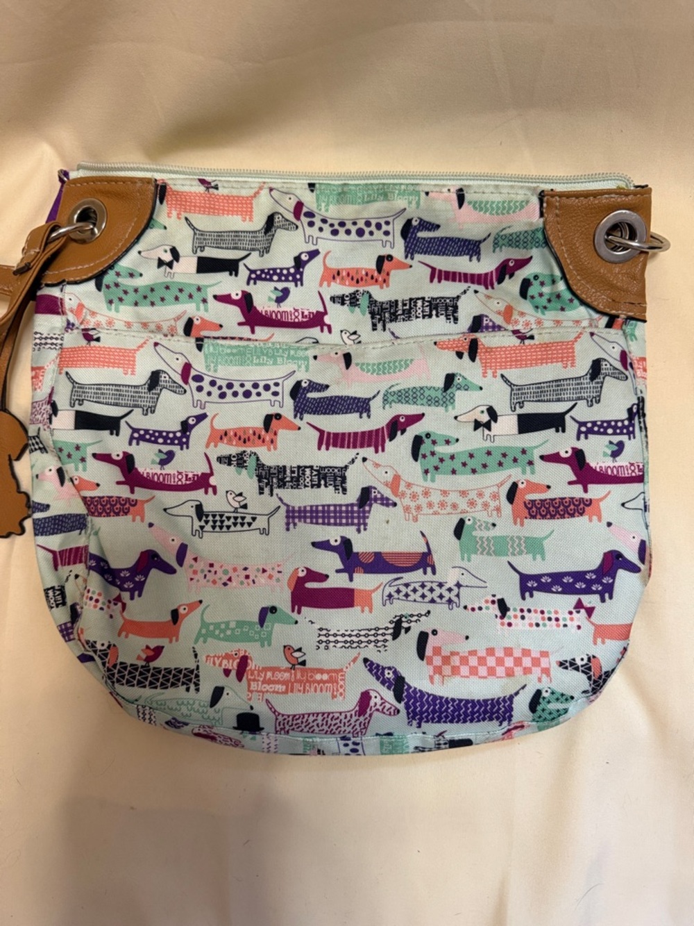 Lily Bloom Mint Crossbody Bag with Multicolor Dachshund Print - Picture 5 of 10